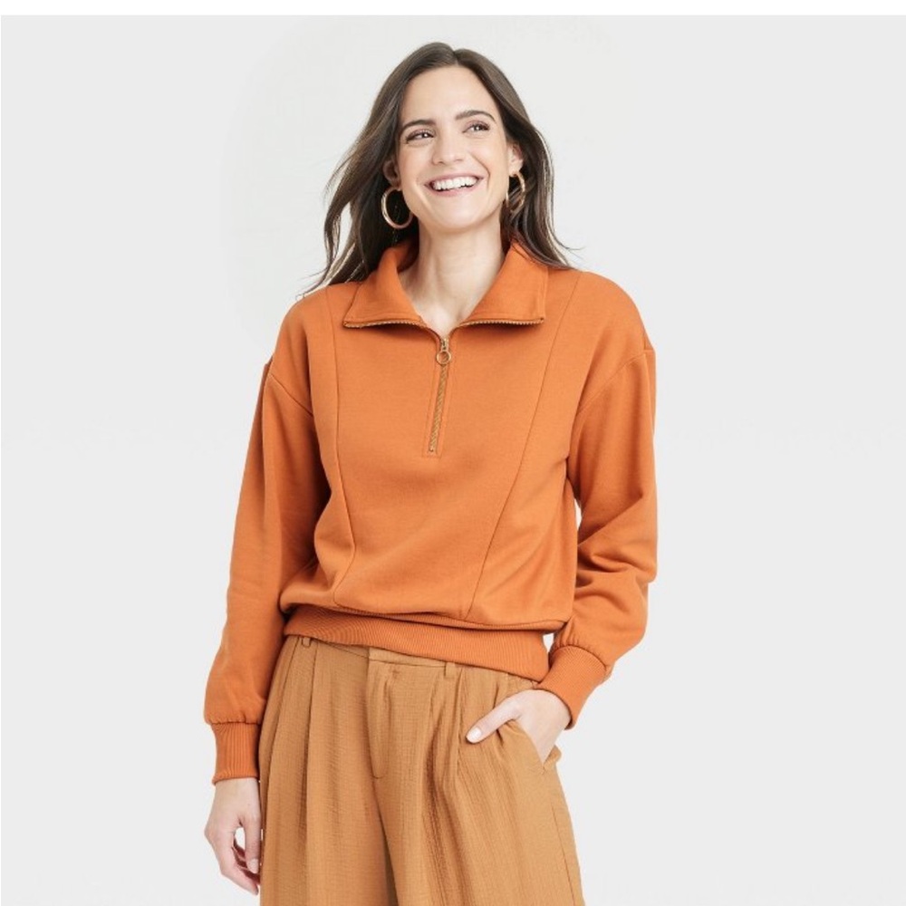 NWT A New Day Women’s Quarter Zip Sweatshirt Orange XL